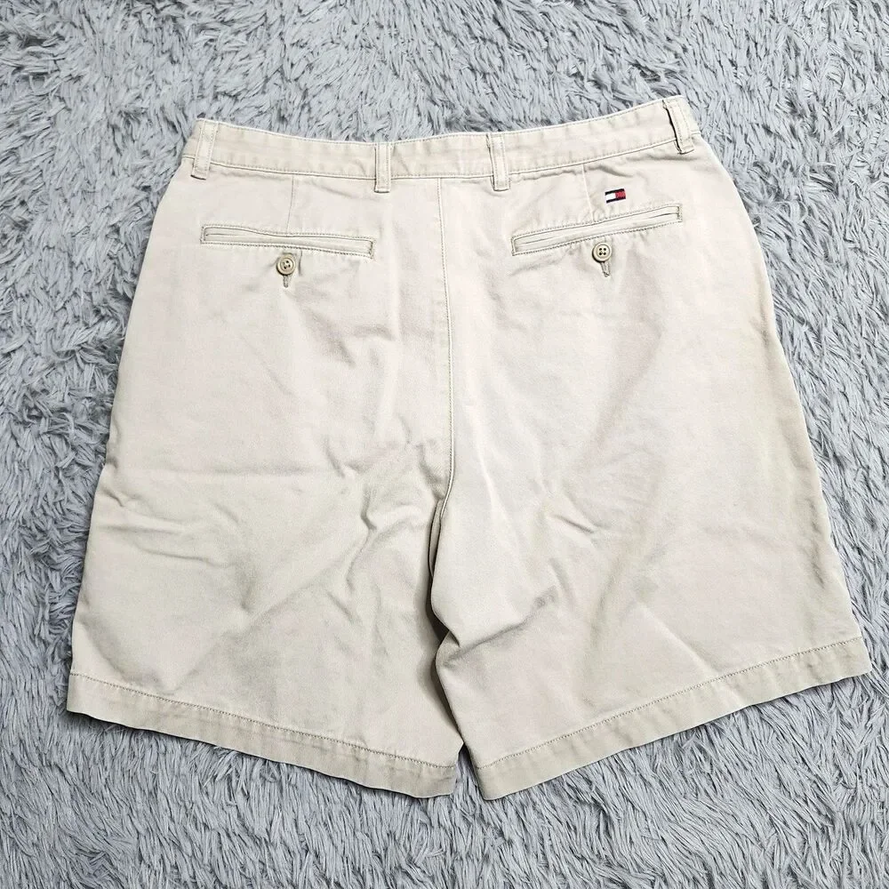 Tommy‎ Hilfiger Shorts Mens 35 Khaki Classic Chino Casual Flat Front Embroidered